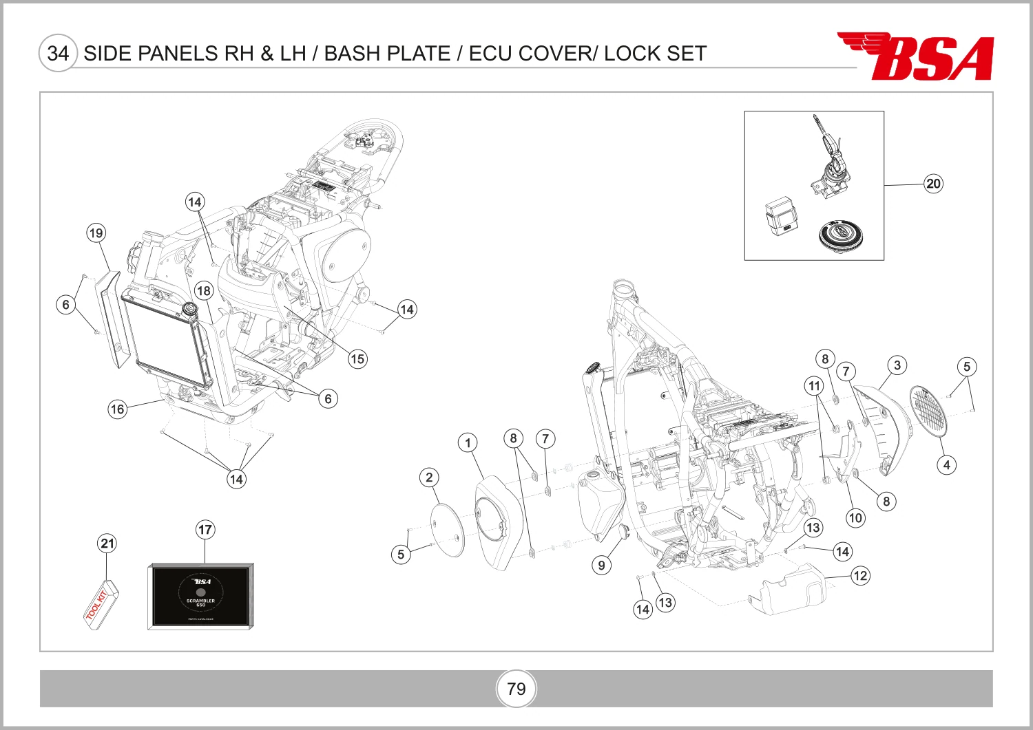 Side Panels RH & LH / Bash Plate / ECU Cover/ Lock Set drawing