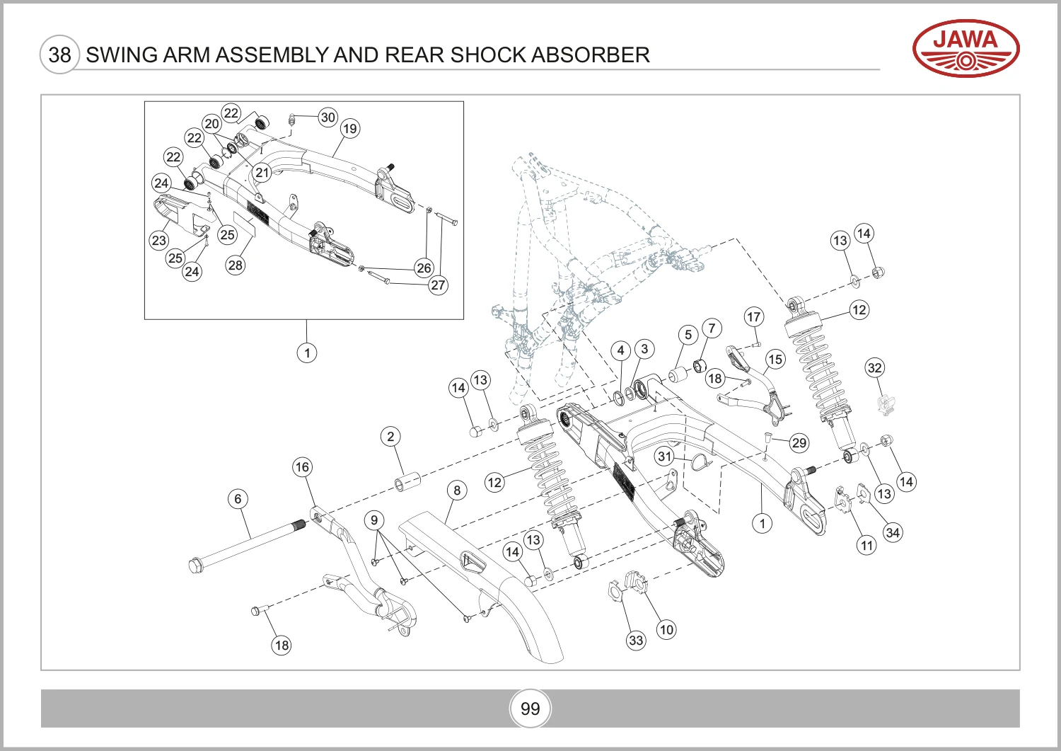 Swing Arm Assembly And Rear Shock Absorber drawing