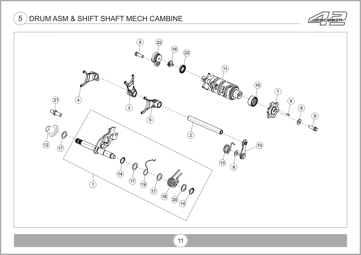 Drum Asm & Shift Shaft Mech Cambine drawing