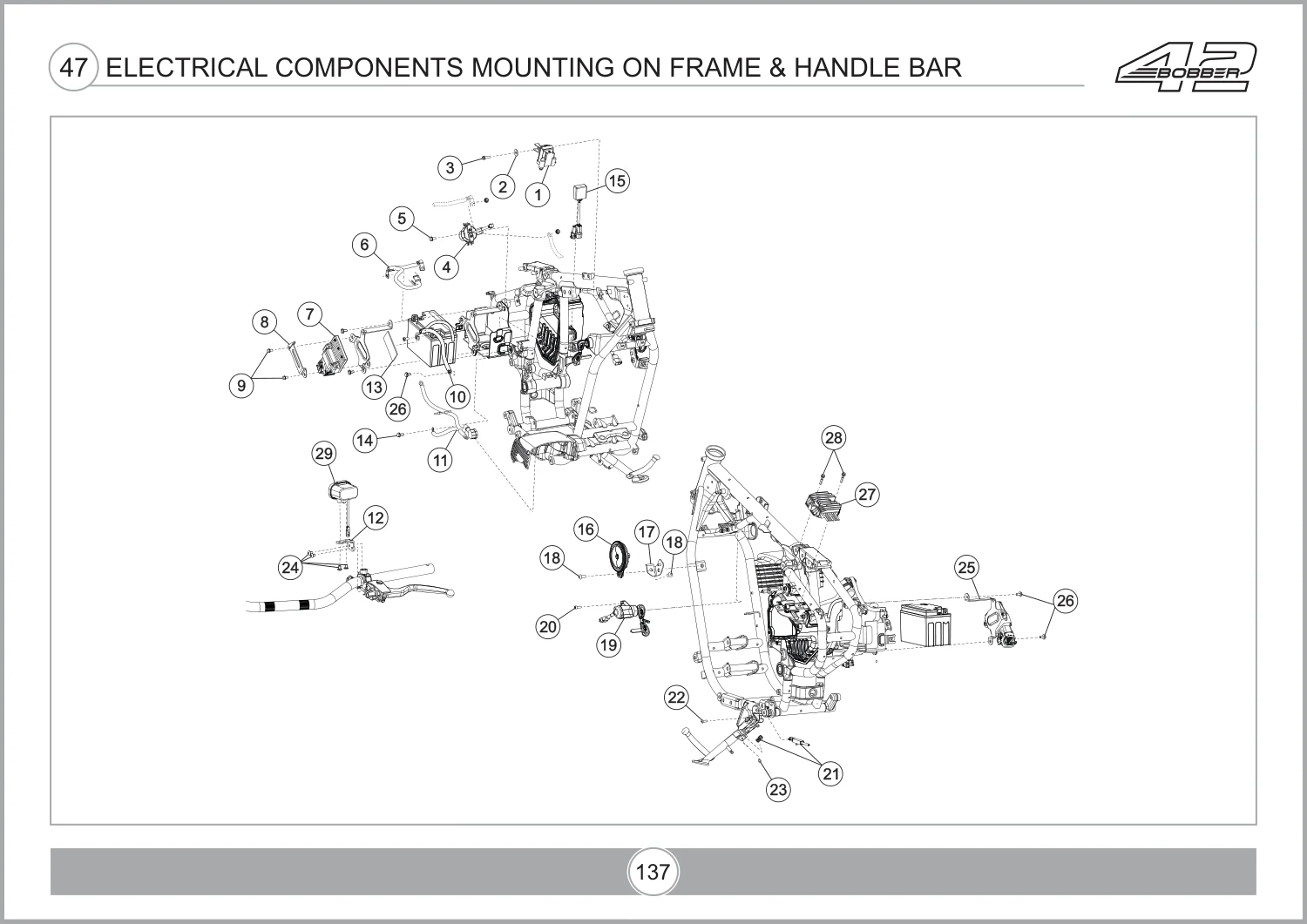 Electrical Components Mounting On Frame & Handle Bar drawing