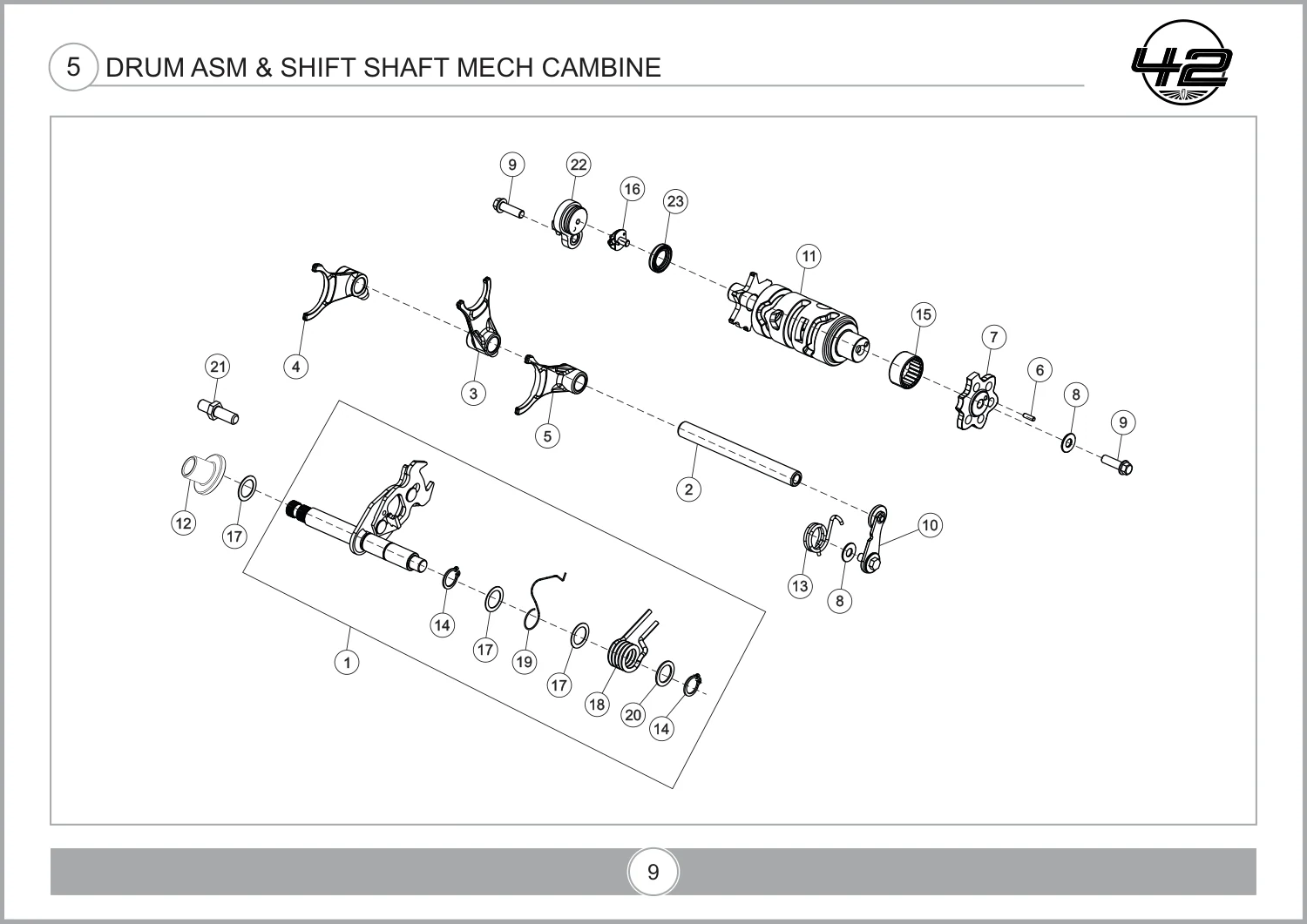 Drum Asm & Shift Shaft Mech Cambine drawing