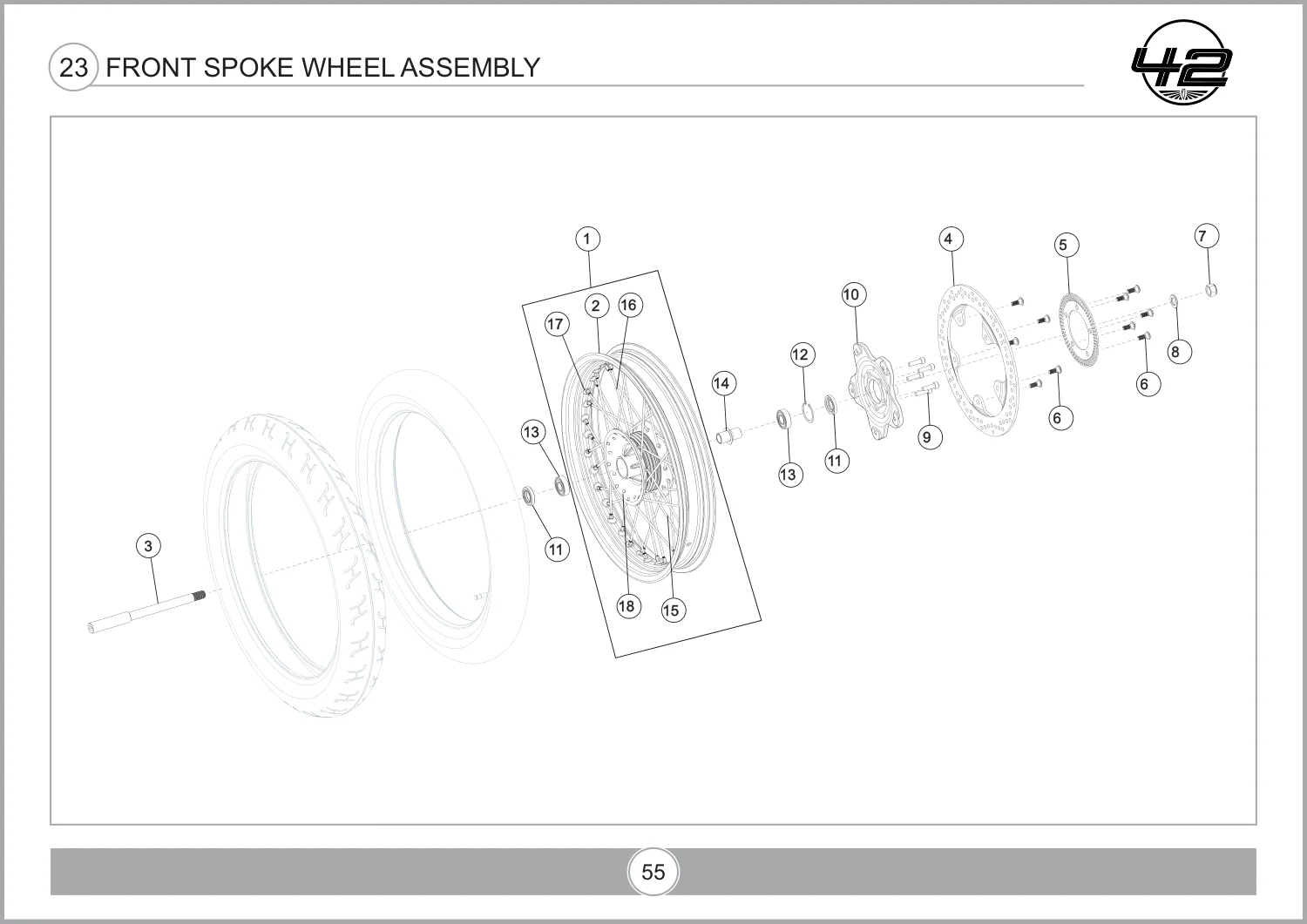 Front Spoke Wheel Assembly drawing
