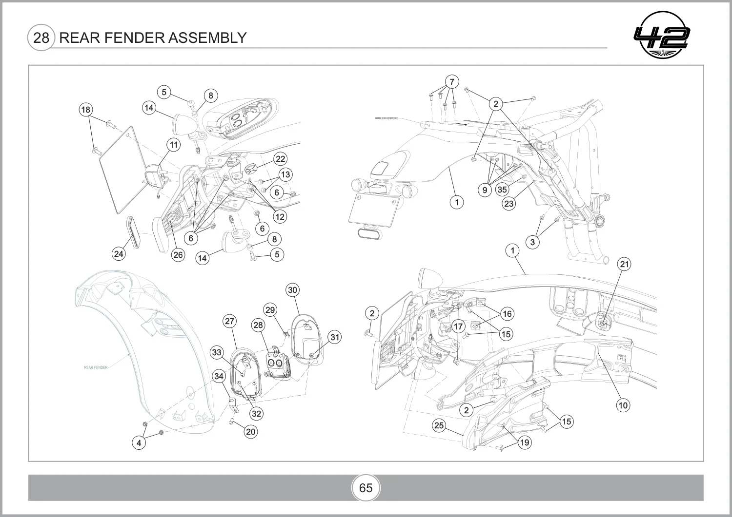 Jawa 42 FJ Rear Fender Assembly exploded assembly diagram, catalogue page 65