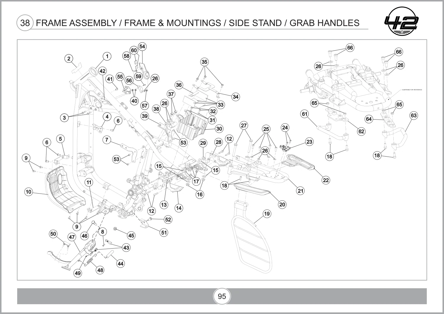 Frame Assembly / Frame & Mountings / Side Stand / Grab Handles drawing