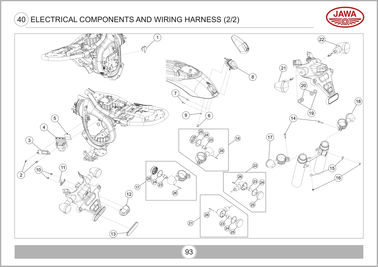 Npl Connector Holder Bracket T13070J10640N — reference 11 in the Jawa 42 OG All Star Electrical Components And Wiring Harness (2/2) assembly drawing
