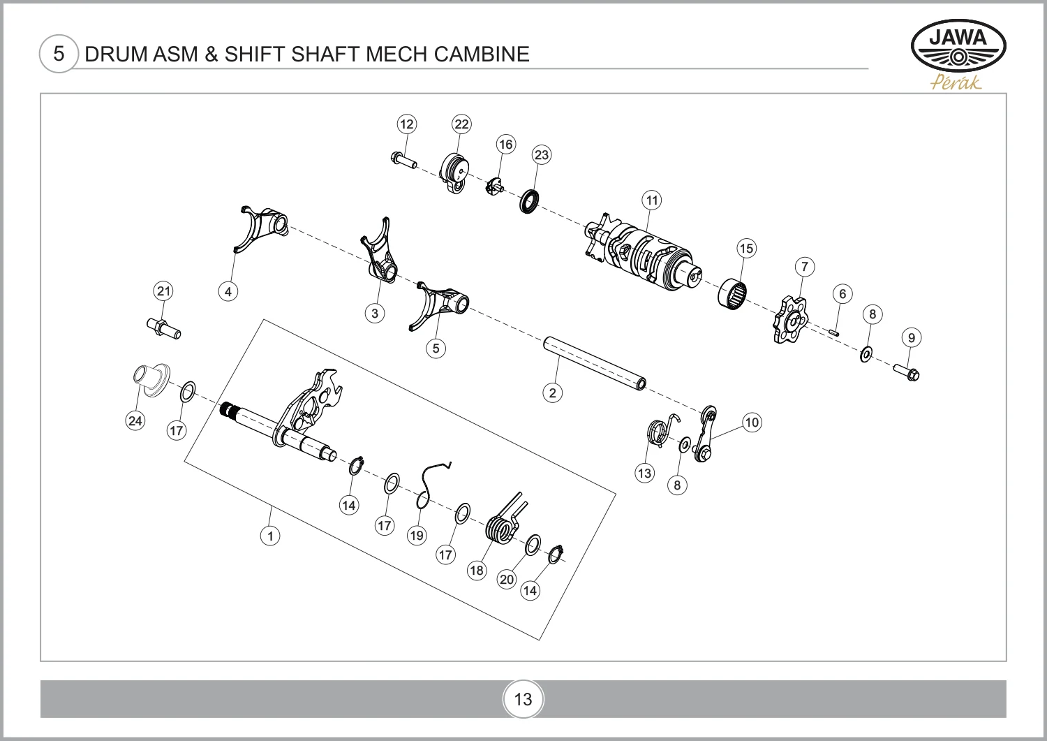 Drum Asm & Shift Shaft Mech Cambine drawing