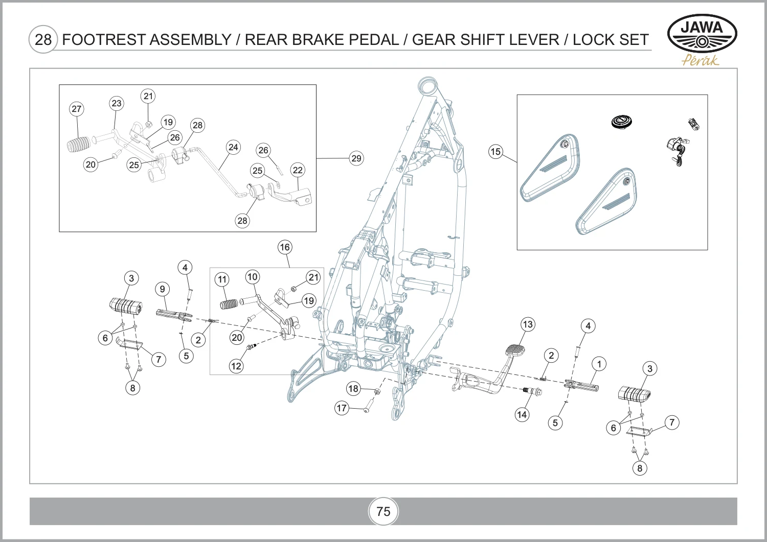 Footrest Assembly / Rear Brake Pedal / Gear Shift Lever / Lock drawing