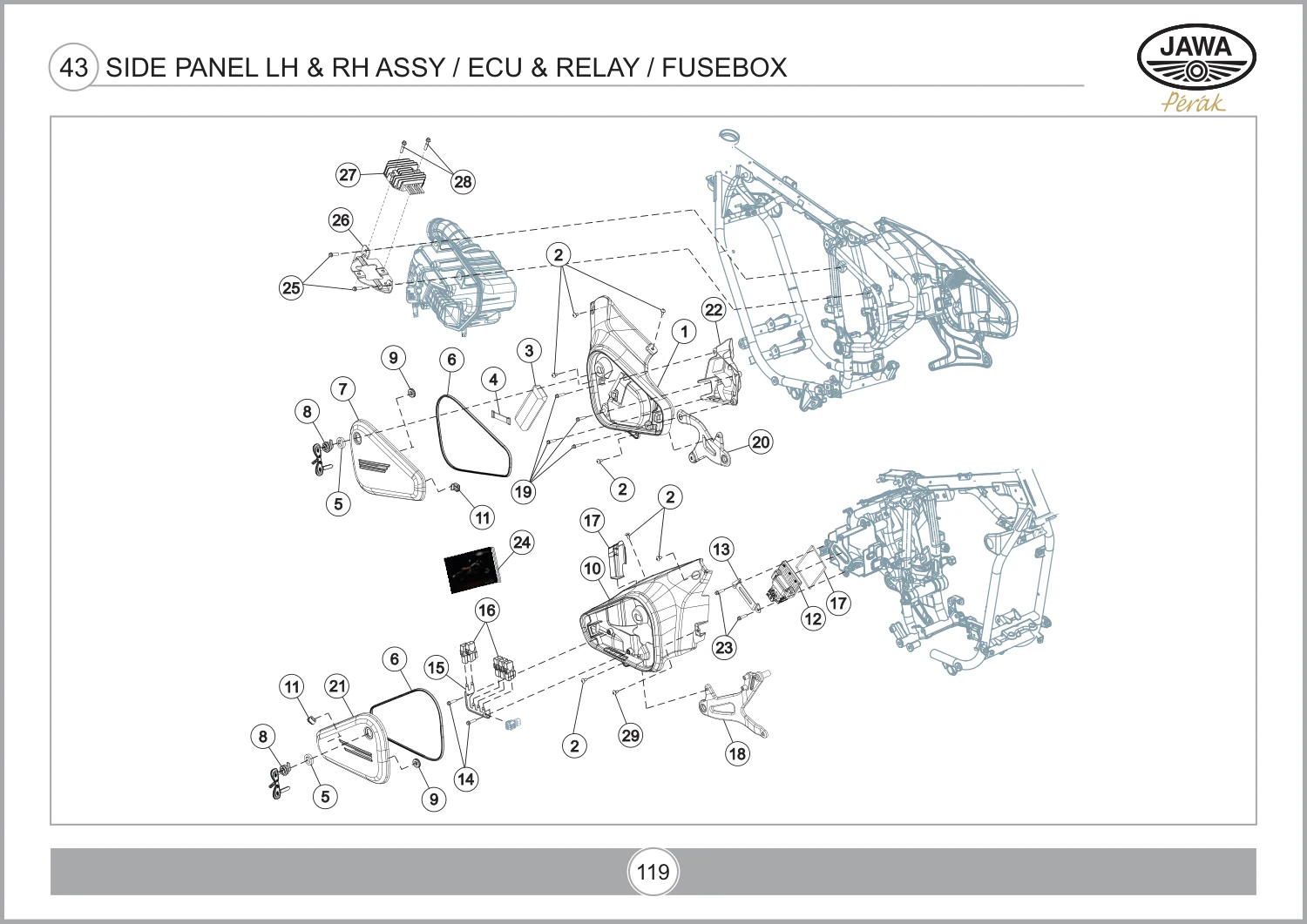 Side Panel LH & RH Assy / ECU & Relay / Fusebox drawing