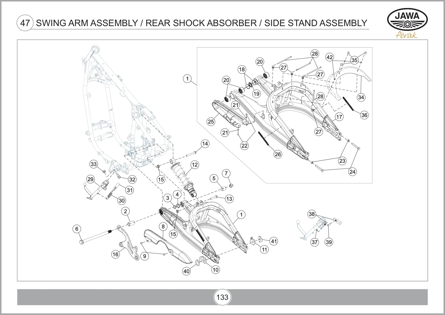 Swing Arm Assembly / Rear Shock Absorber / Side Stand Assembly drawing