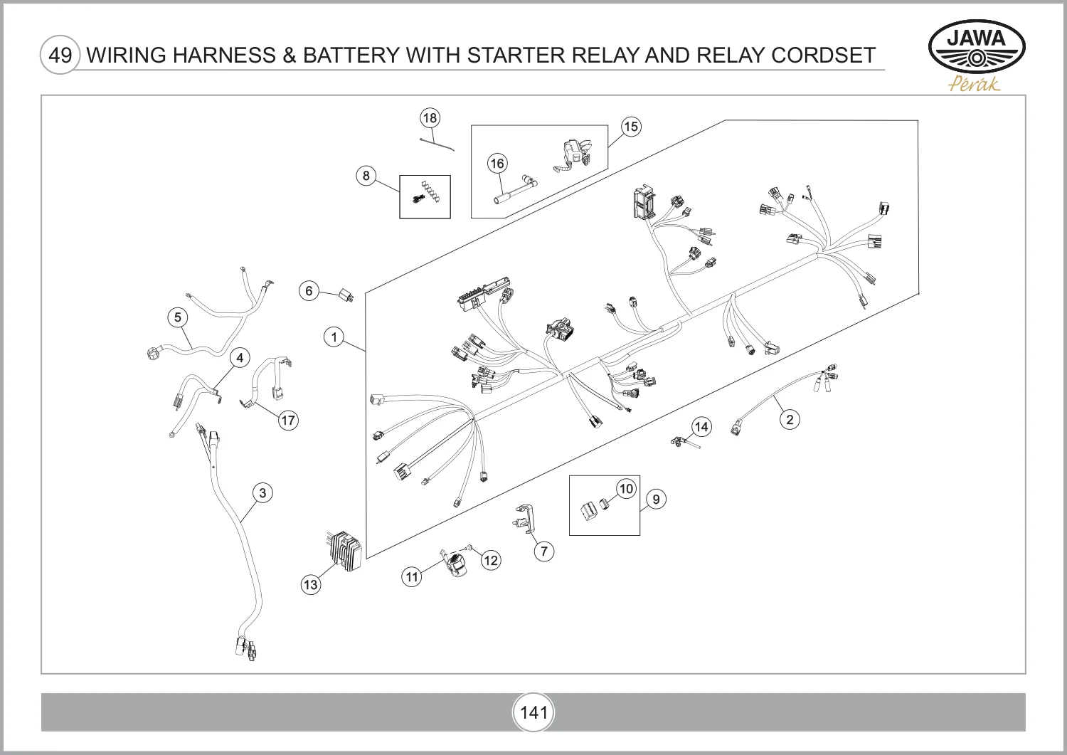 Wiring Harness & Battery With Starter Relay And Relay Cordset drawing