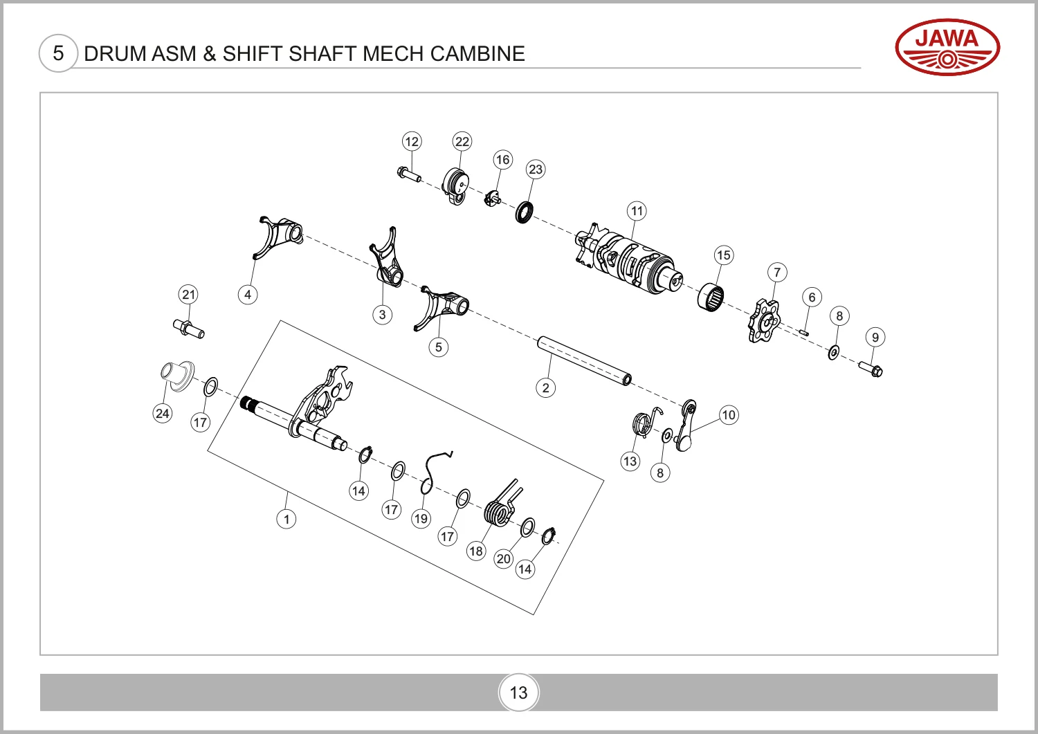 Drum Asm & Shift Shaft Mech Cambine drawing