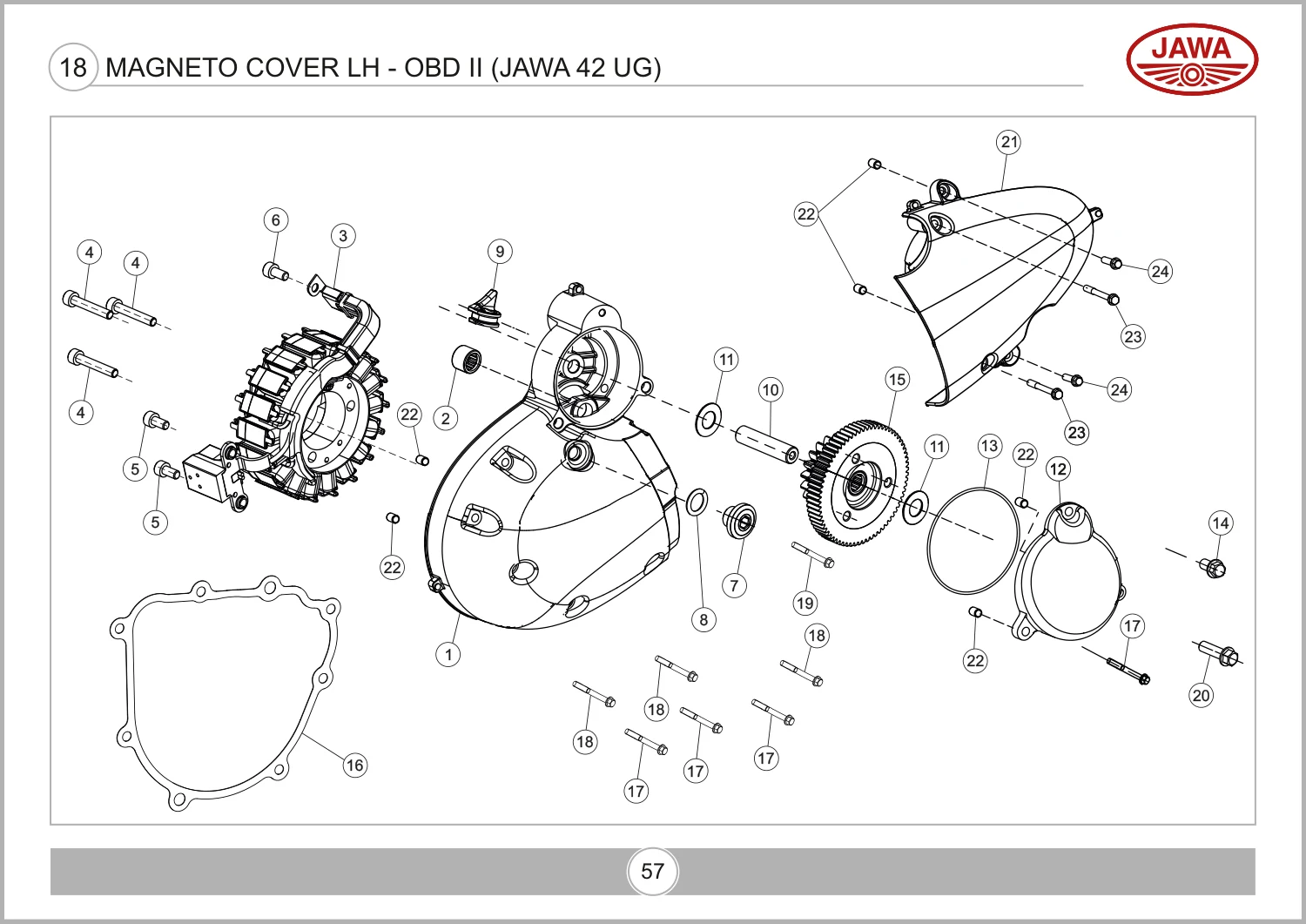 Magneto Cover LH - OBD II (Jawa 42 Ug) drawing