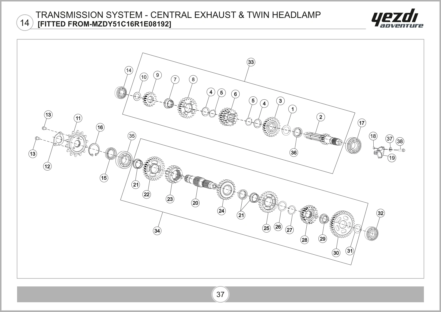 Transmission System - Central Exhaust & Twin Headlamp [Fitted From-Mzdy51C16R1E08192] drawing