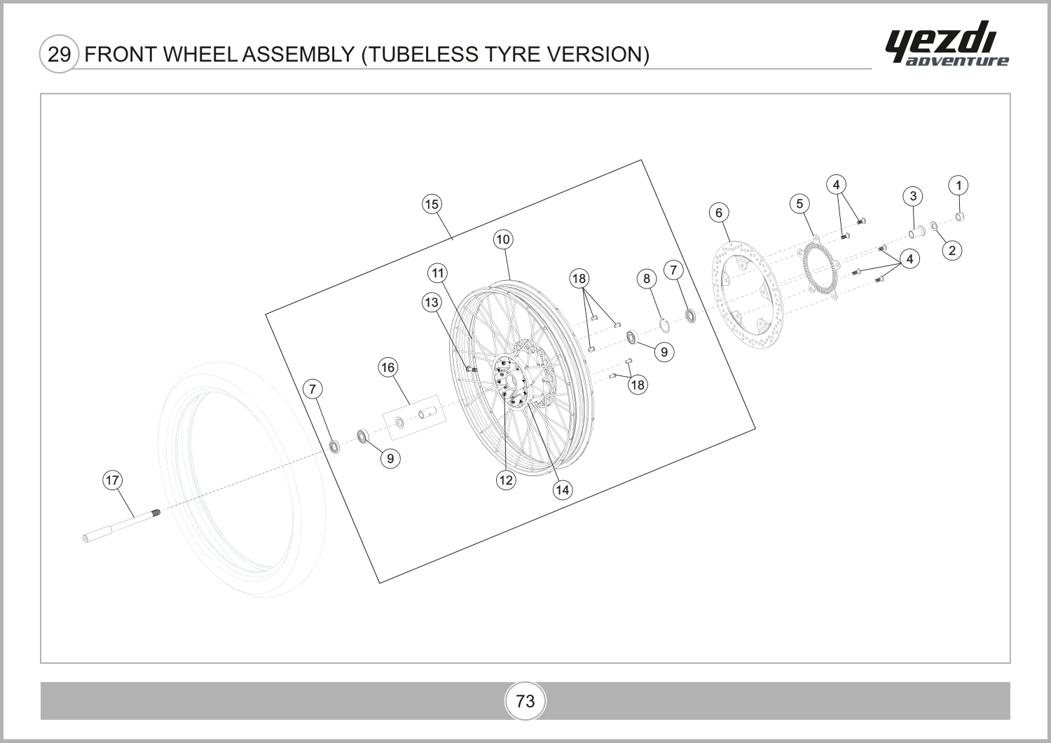 Front Wheel Assembly (Tubeless Tyre Version) drawing