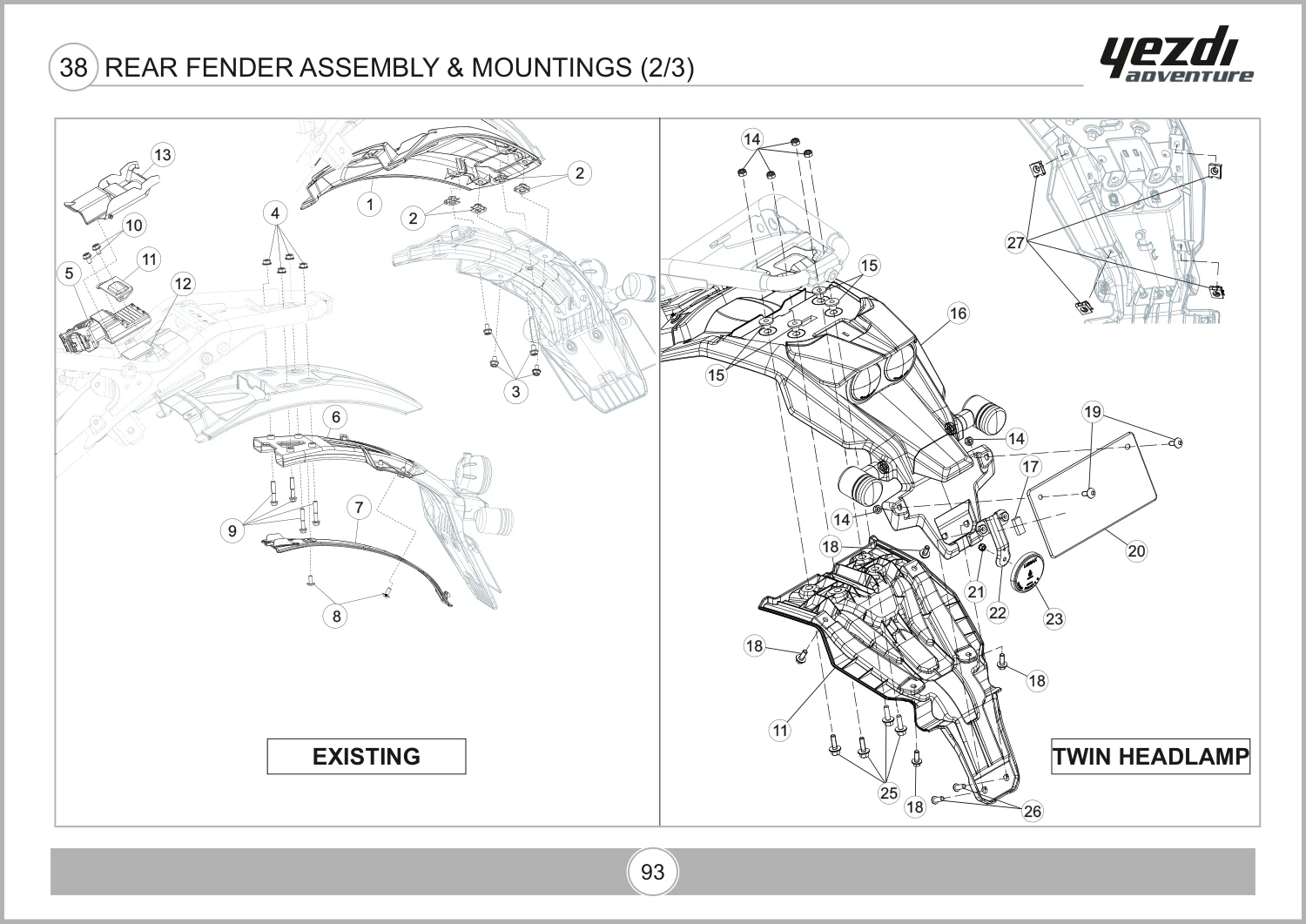 Rear Fender Assembly & Mountings (2/3) drawing