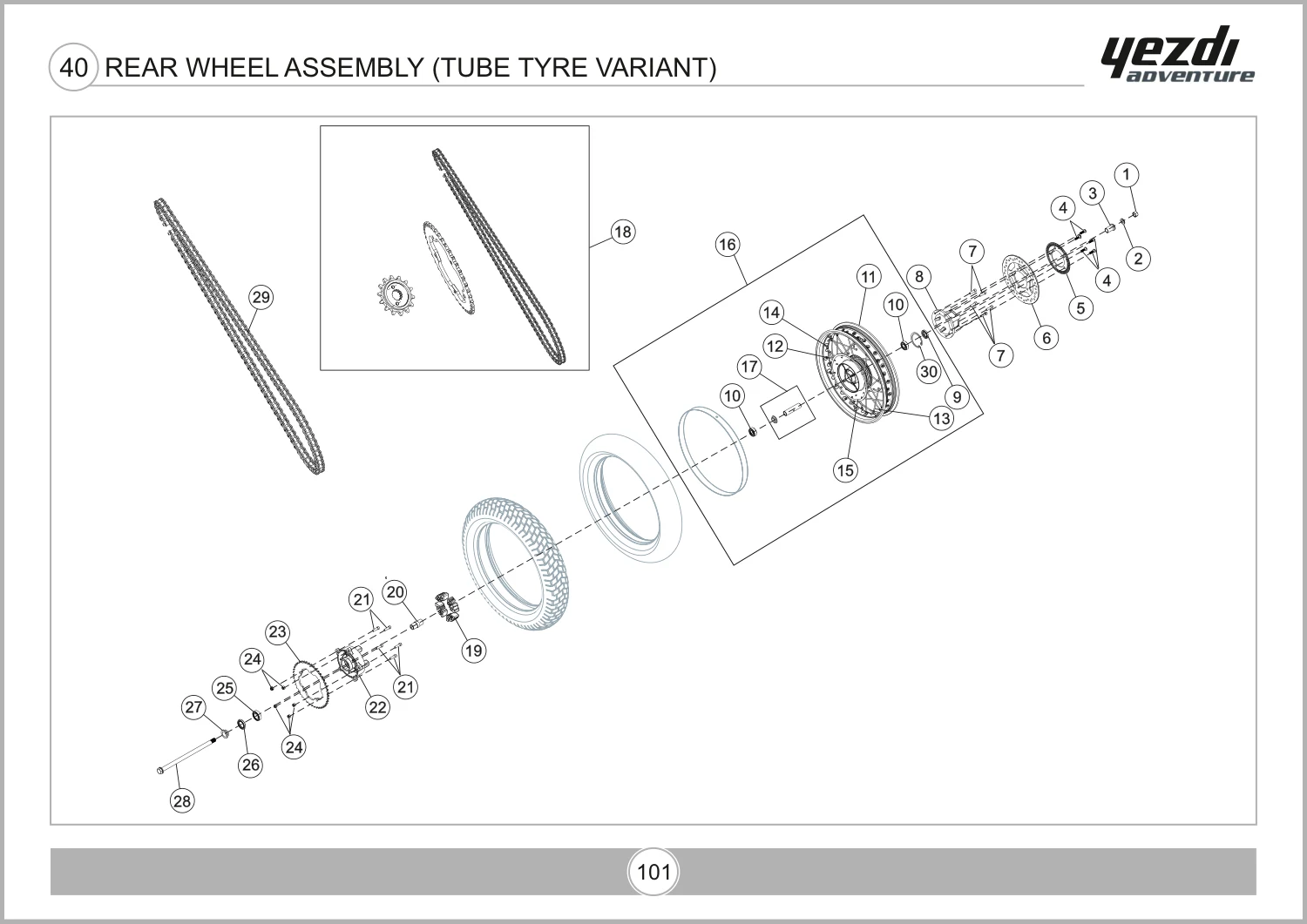 Rear Wheel Assembly (Tube Tyre Variant) drawing