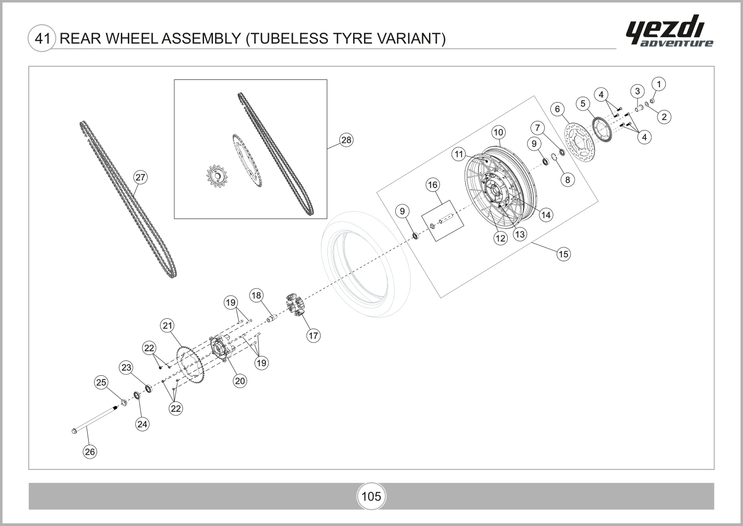 Rear Wheel Assembly (Tubeless Tyre Variant) drawing