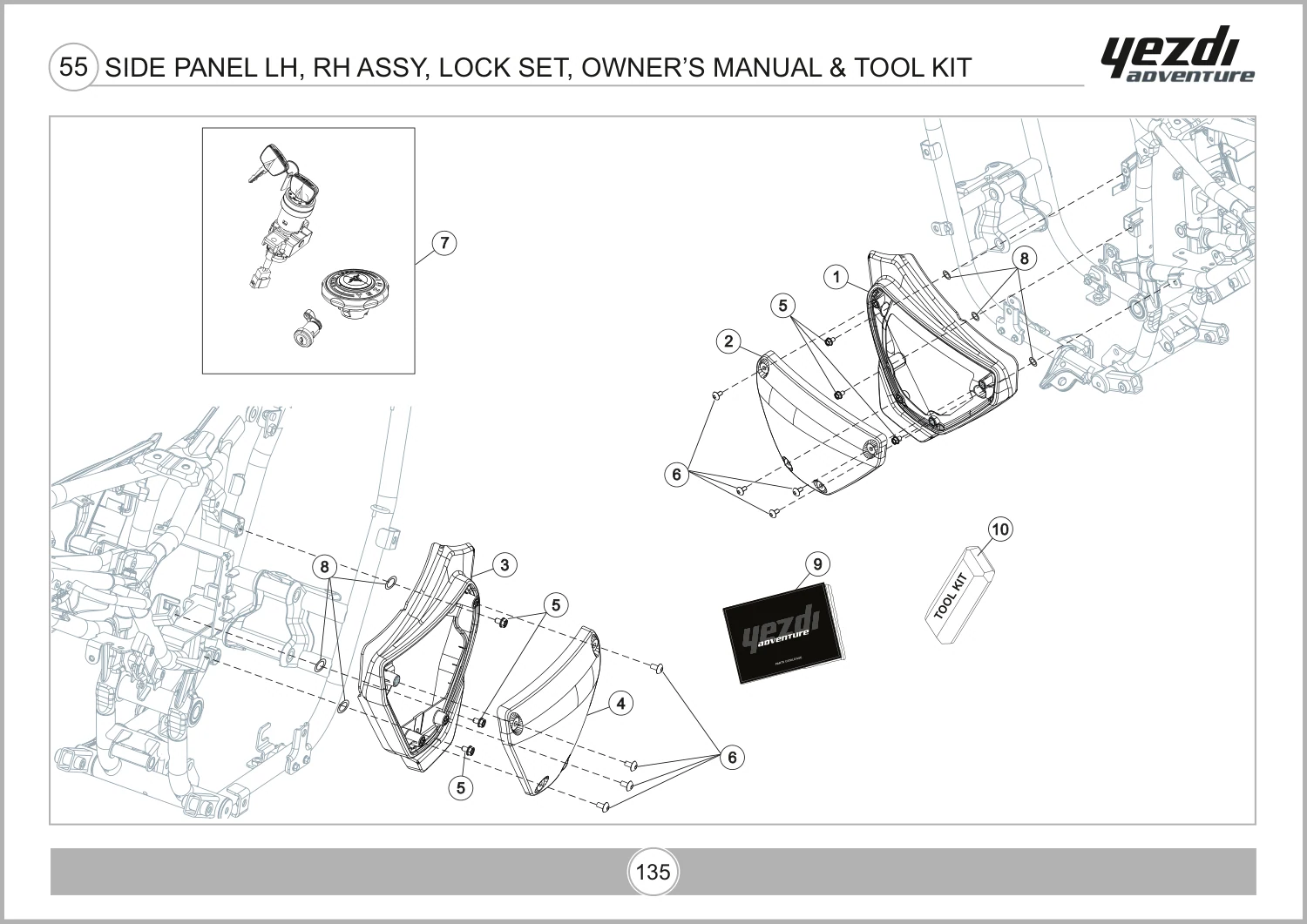 Side Panel LH, RH Assy, Lock Set, Owner’S Manual & Tool Kit drawing