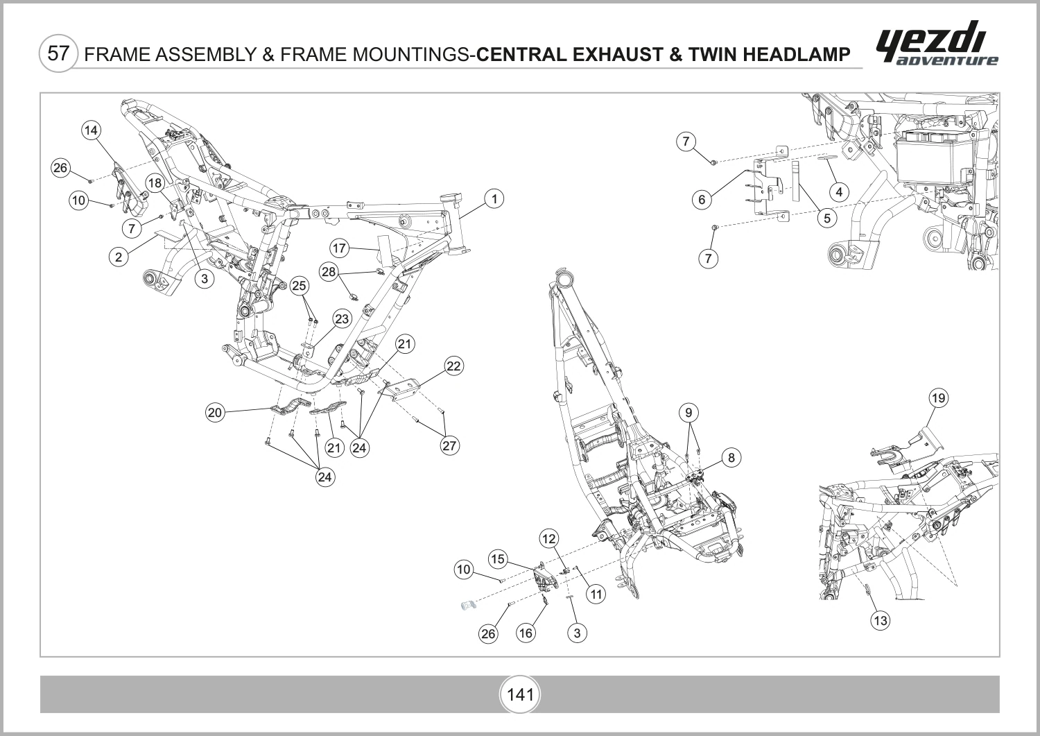Frame Assembly & Frame Mountings-Central Exhaust & Twin Headlamp drawing