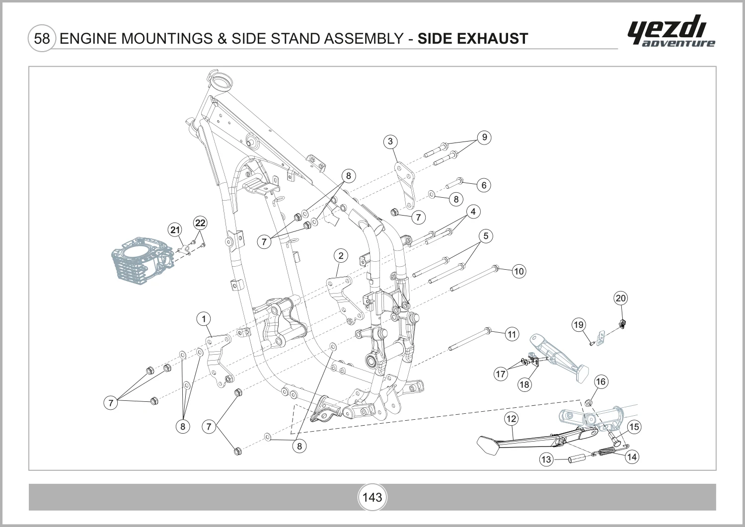 Engine Mountings & Side Stand Assembly - Side Exhaust drawing