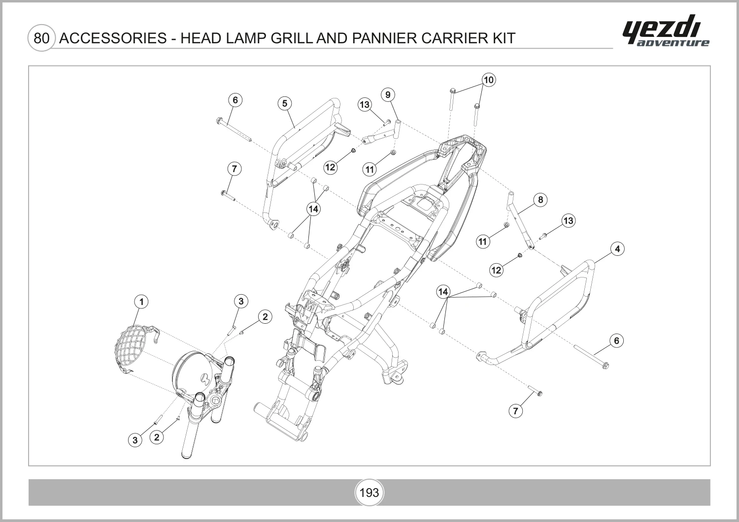 Accessories - Head Lamp Grill And Pannier Carrier Kit drawing
