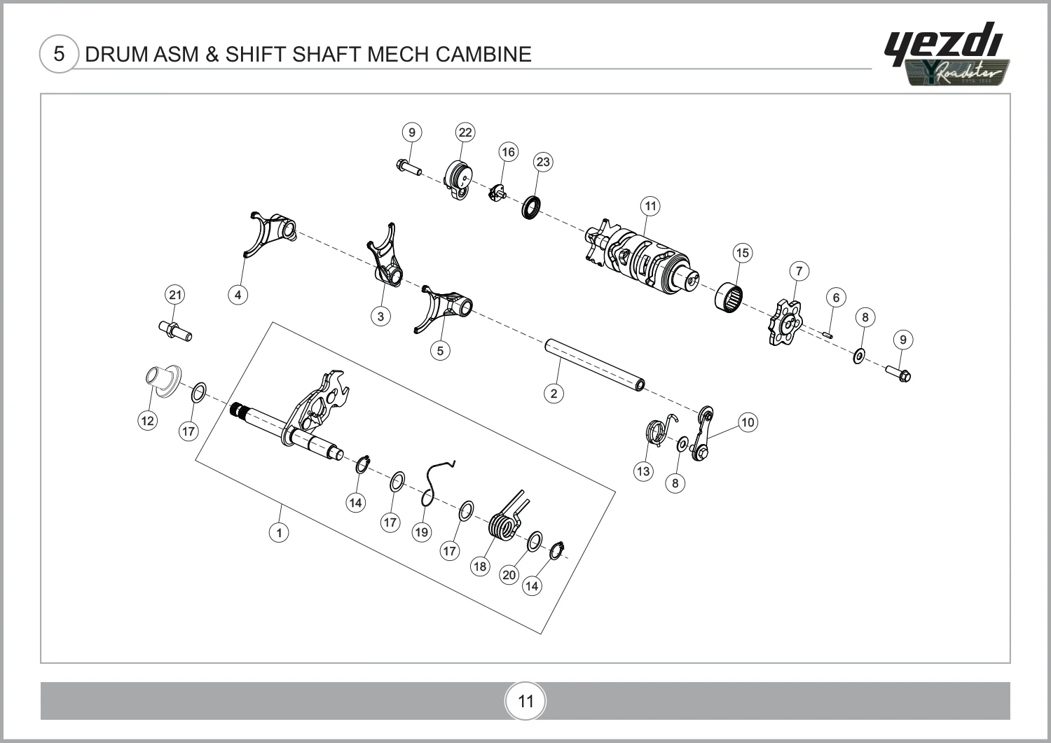 Drum Asm & Shift Shaft Mech Cambine drawing