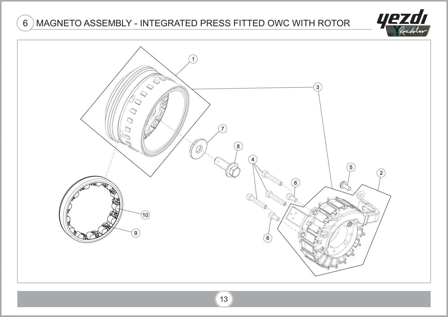 Magneto Assembly - Integrated Press Fitted Owc With Rotor drawing