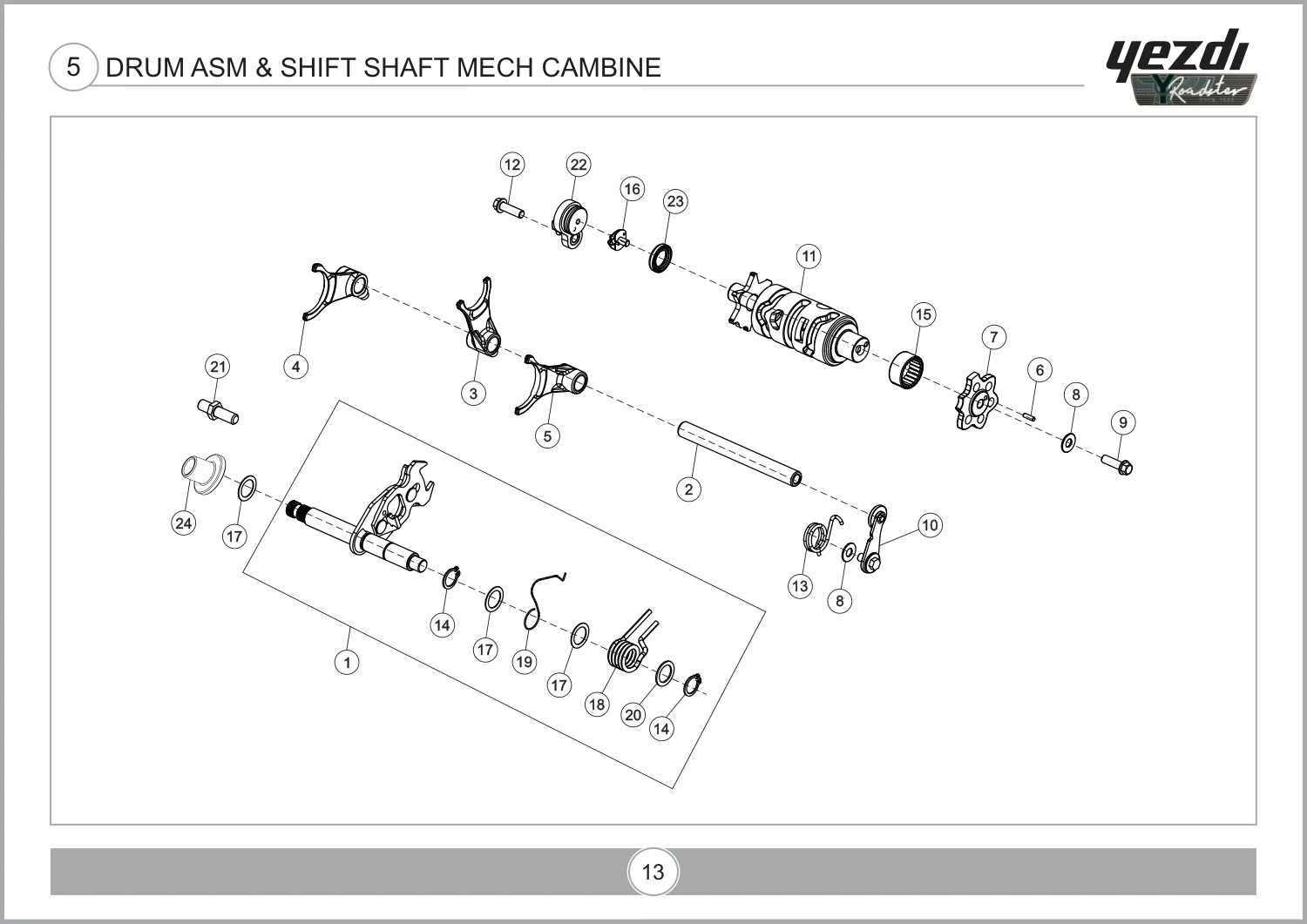 Drum Asm & Shift Shaft Mech Cambine drawing