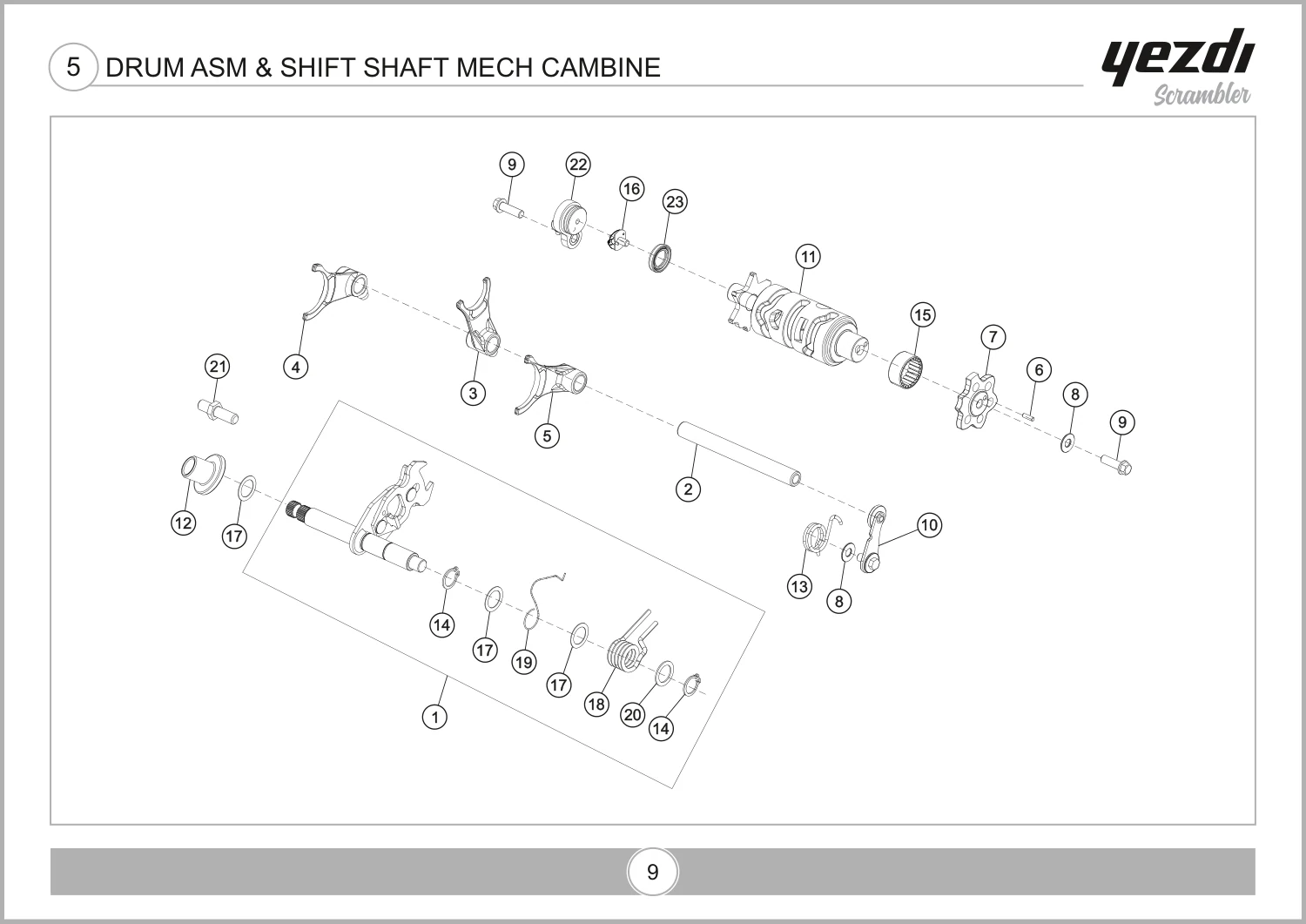 Drum Asm & Shift Shaft Mech Cambine drawing