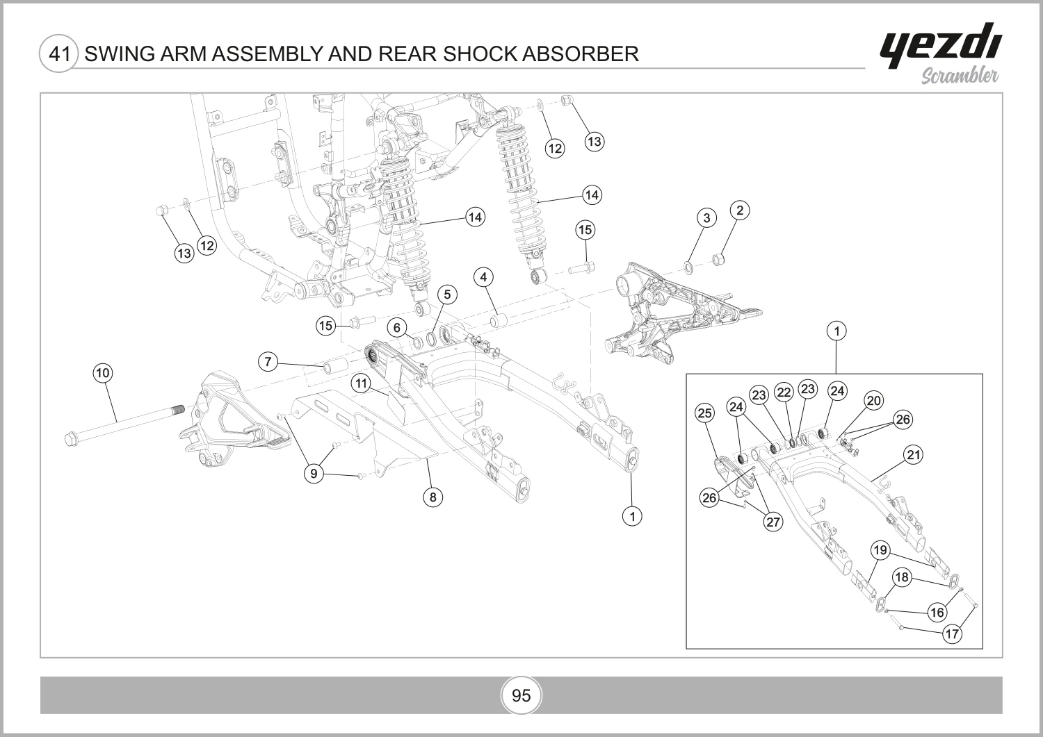 Swing Arm Assembly And Rear Shock Absorber drawing