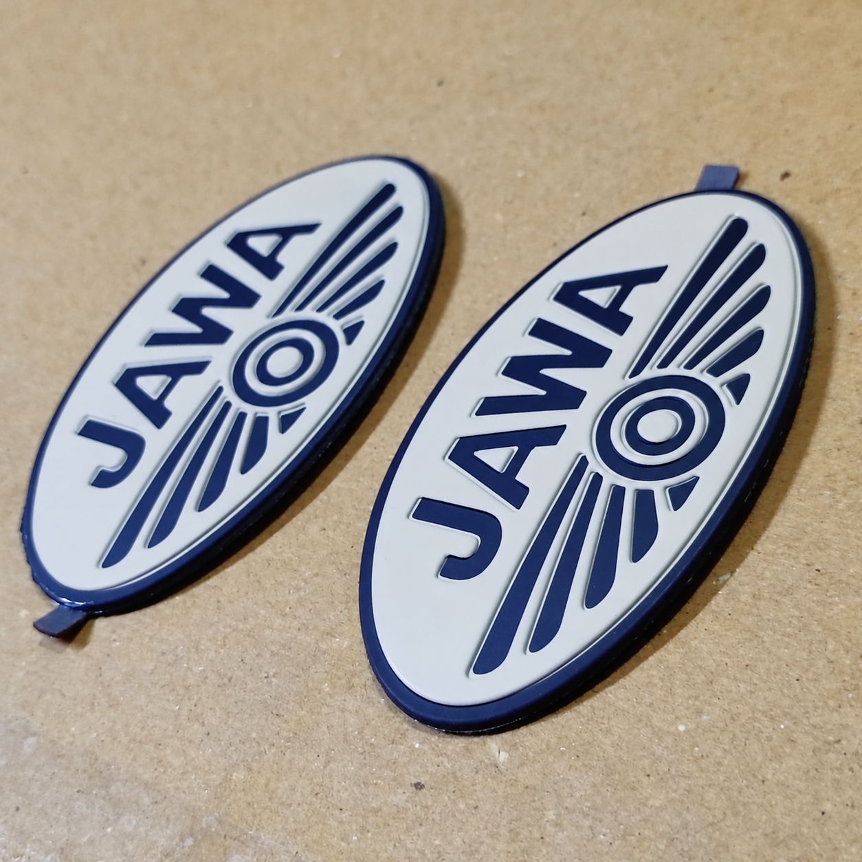 Jawa Tank Monogram Badges - Black and Cream, Pair