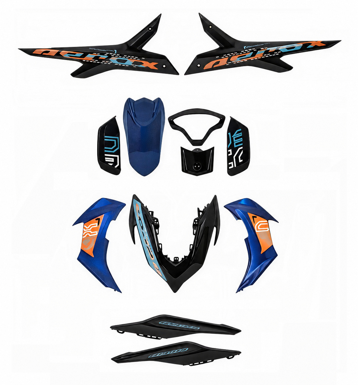 New 12-Piece ABS Body Kit for Yamaha Aerox - Black / Blue