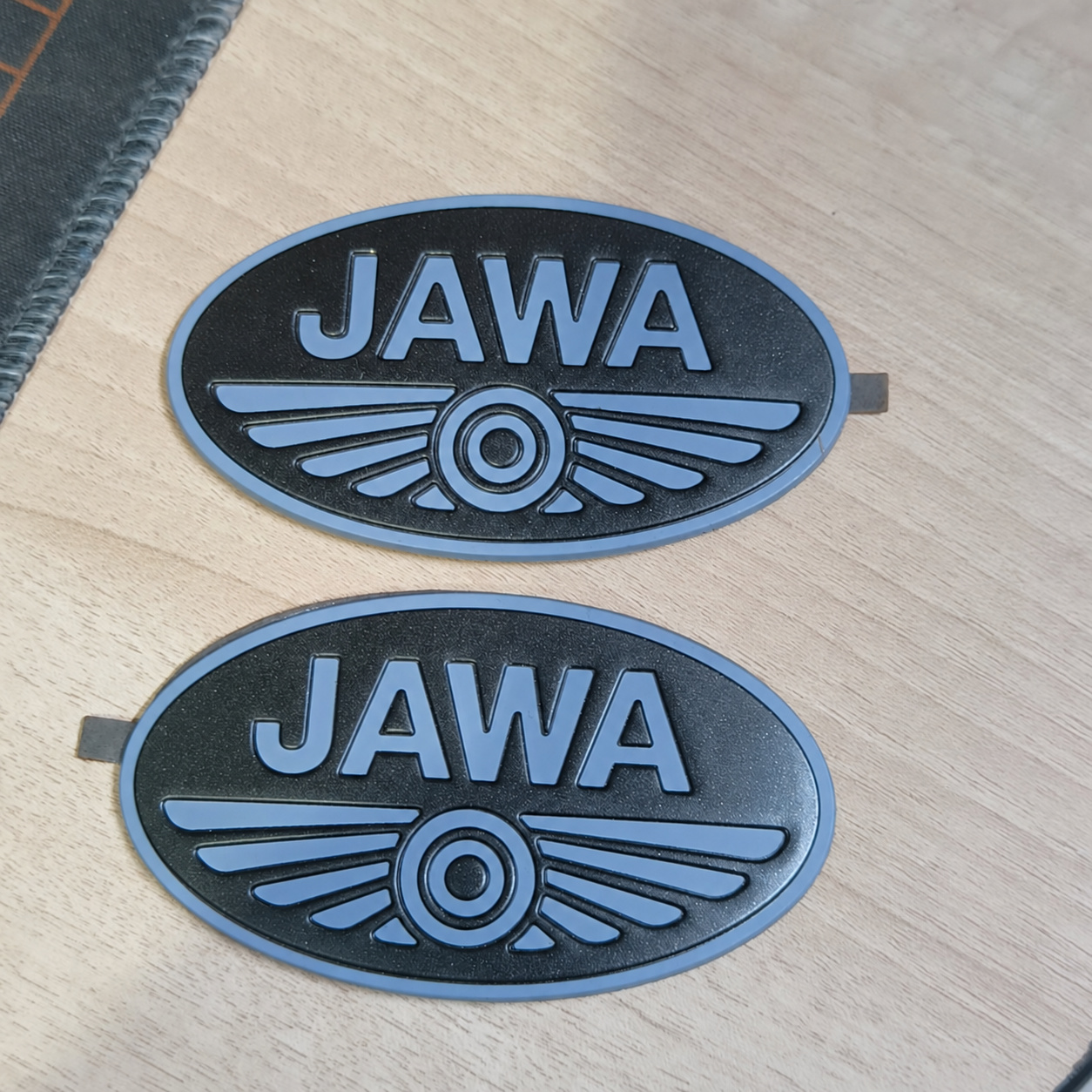 Jawa Tank Monogram Badges - Black and Purple, Pair