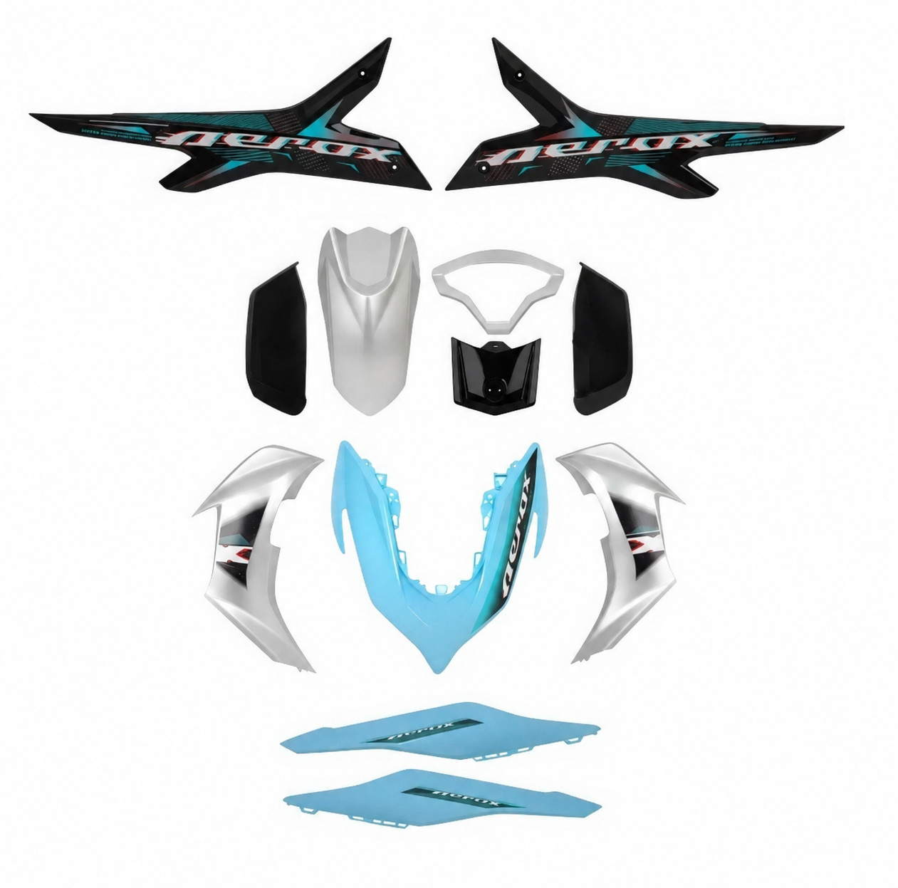 New 12-Piece ABS Body Kit for Yamaha Aerox - Black / Silver / Sky Blue