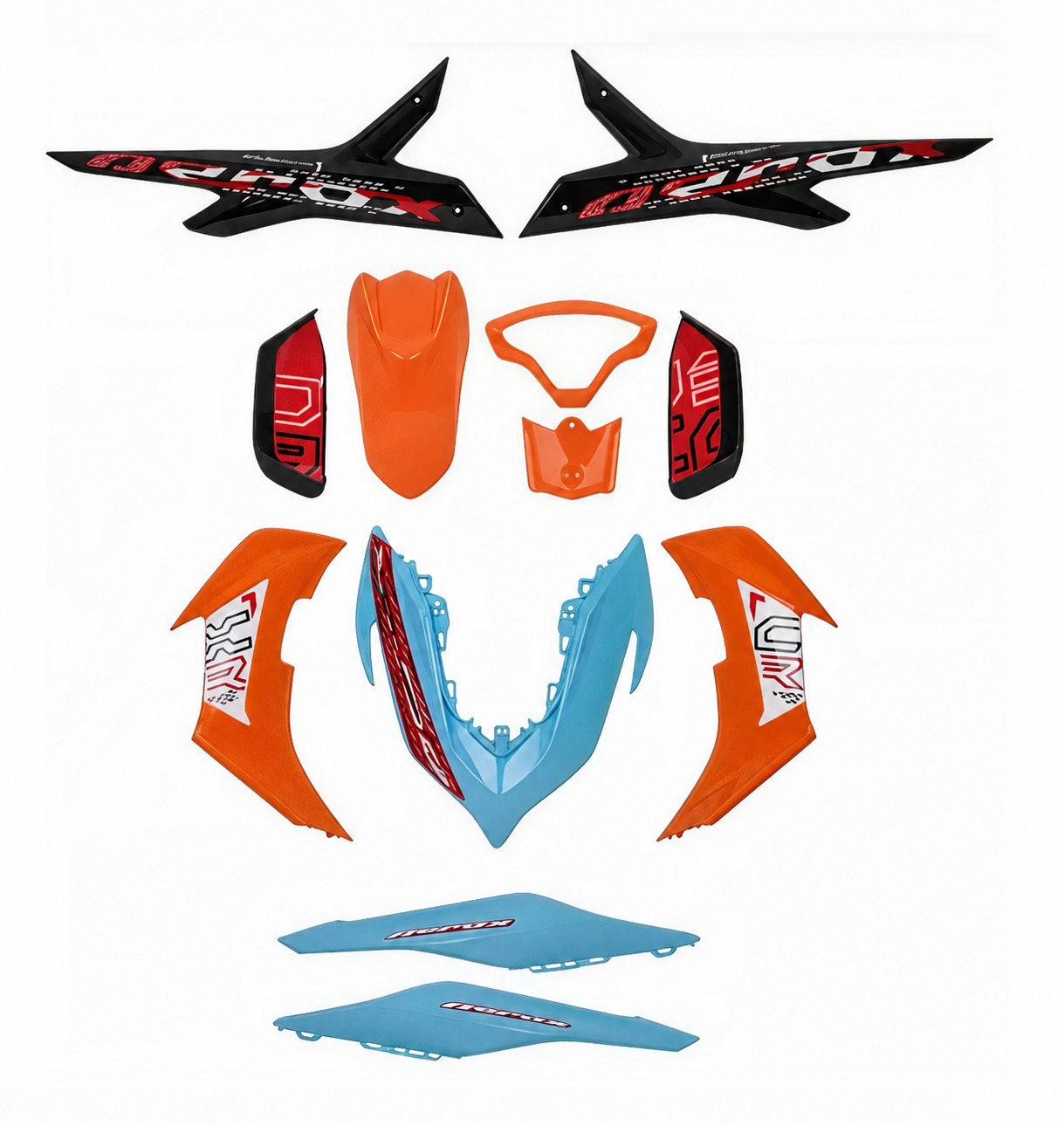 New 12-Piece ABS Body Kit for Yamaha Aerox - Black / Orange / Sky Blue