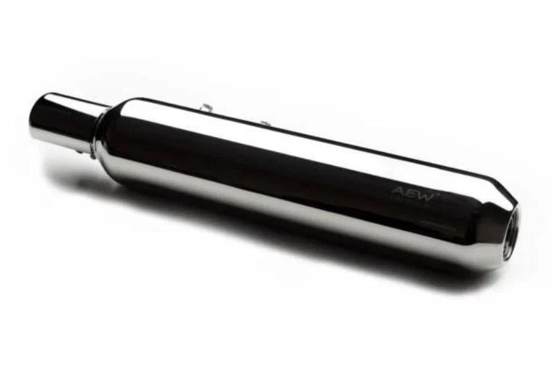 AEW TE 202 Performance Exhaust for Royal Enfield Super Meteor 650 | Stainless Steel & Chrome Exhaust Silencer — Stainless Steel Mirror Polish image 2