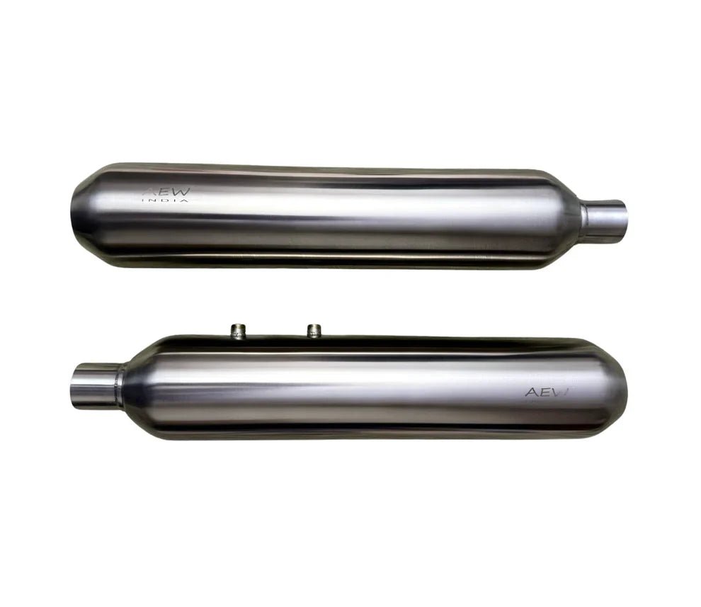 AEW TE 202 Performance Exhaust for Royal Enfield Super Meteor 650 | Stainless Steel & Chrome Exhaust Silencer — Mild Steel Chrome image 4