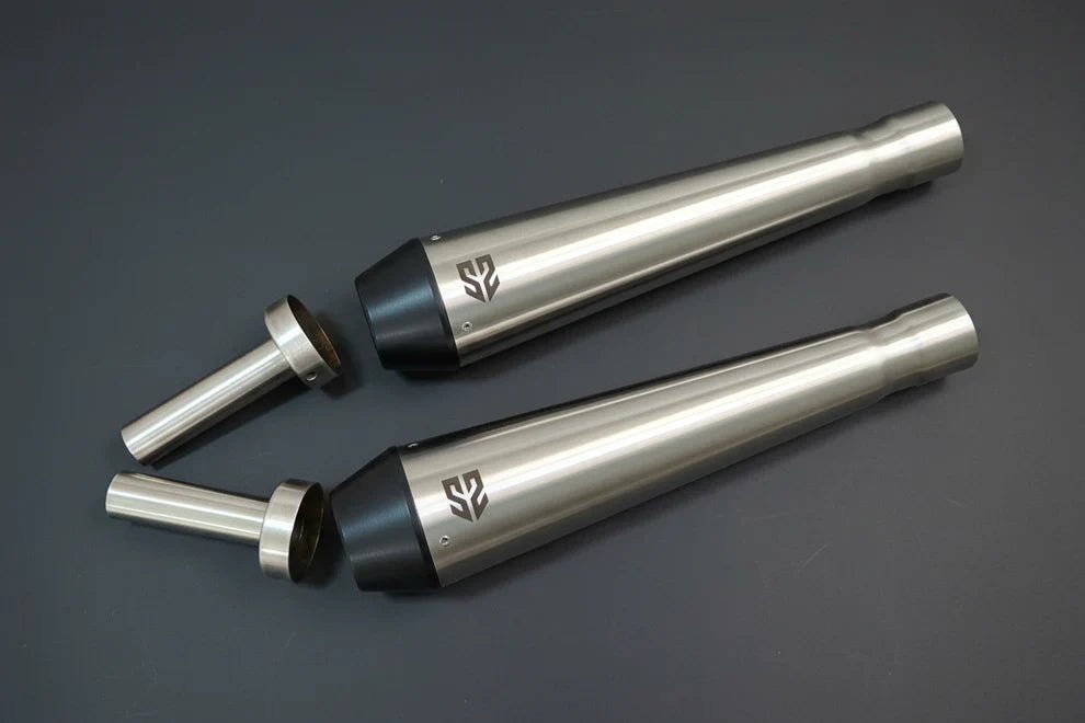 SS Motocorp Adaptable Slip-On Exhaust (Pair) Conical Tip Slim Cans for Royal Enfield Interceptor 650 / Continental GT 650 Steel Finish — Matte Finish Body