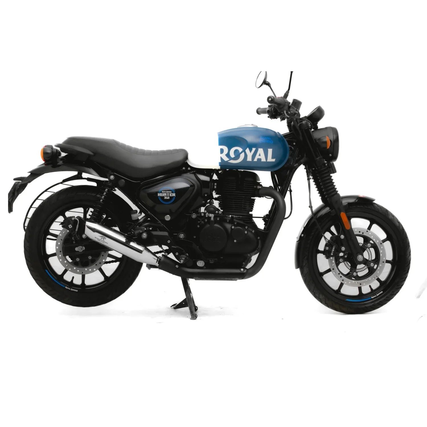 Red Rooster Rumbler Max Exhaust for Royal Enfield Hunter 350 – Polish / Matte / Black — Black image 10