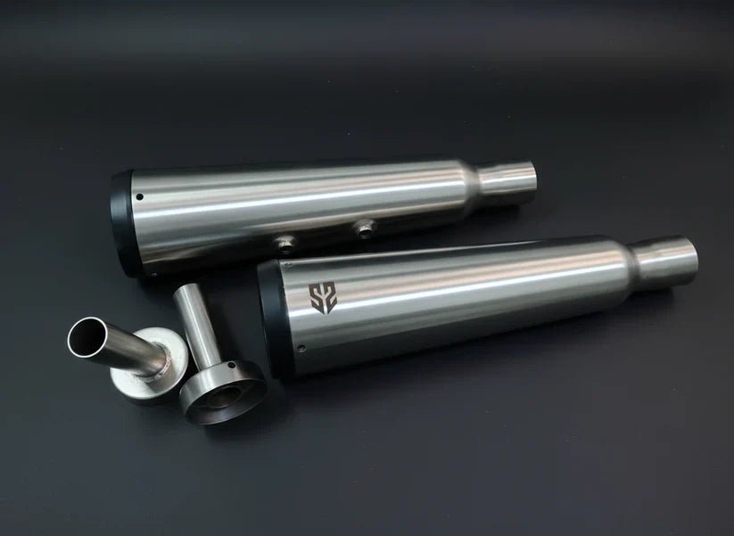 SS Motocorp Adaptable Slip-On Exhaust (Pair) Fat Cans for Royal Enfield Interceptor 650 / Continental GT 650 | Matte, Mirror & Black Finish — Matte Finish