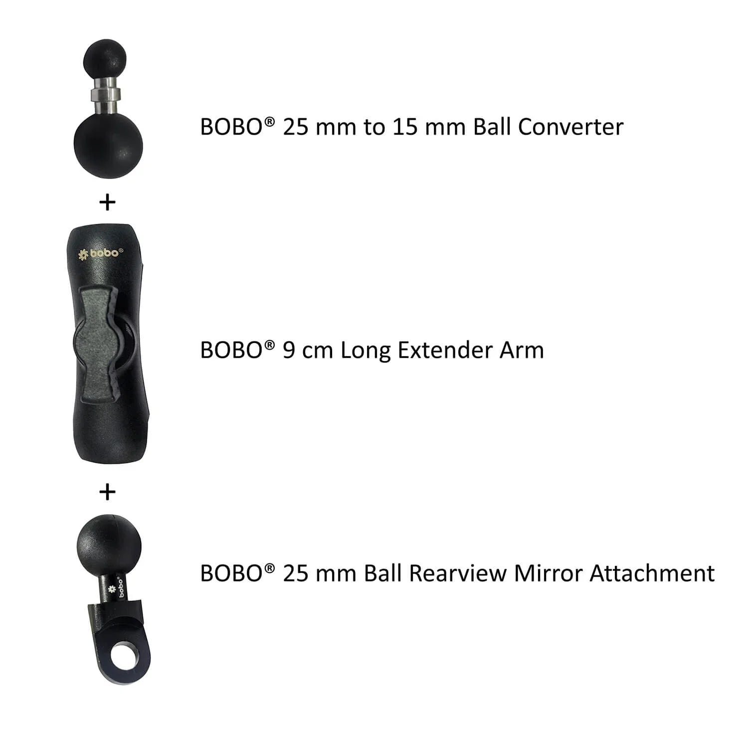 BOBO Bike Mount Extender Combo — 9 cm Long / Rearview Mirror Attachment / 25 mm to 17 mm image 4