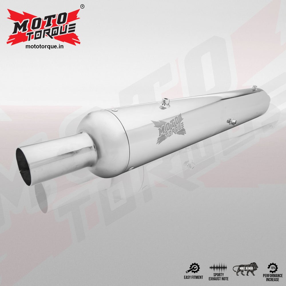 Moto Torque Replica Chrome Exhaust for Royal Enfield Classic 350/500 BS6 | Performance Exhaust with Deep Bass Sound image 4