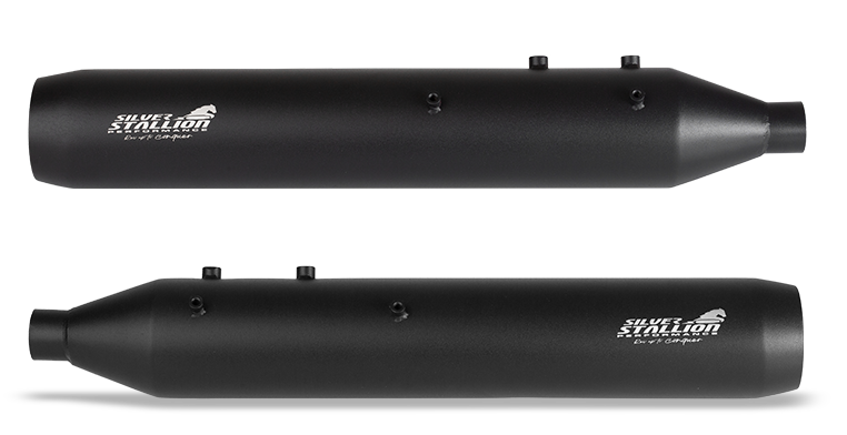 Silver Stallion Roadking Performance Exhaust for Royal Enfield Shotgun 650 | +2 BHP Power Boost Slip-On Exhaust | Silver, Matte Black & Brushed — Black Matte