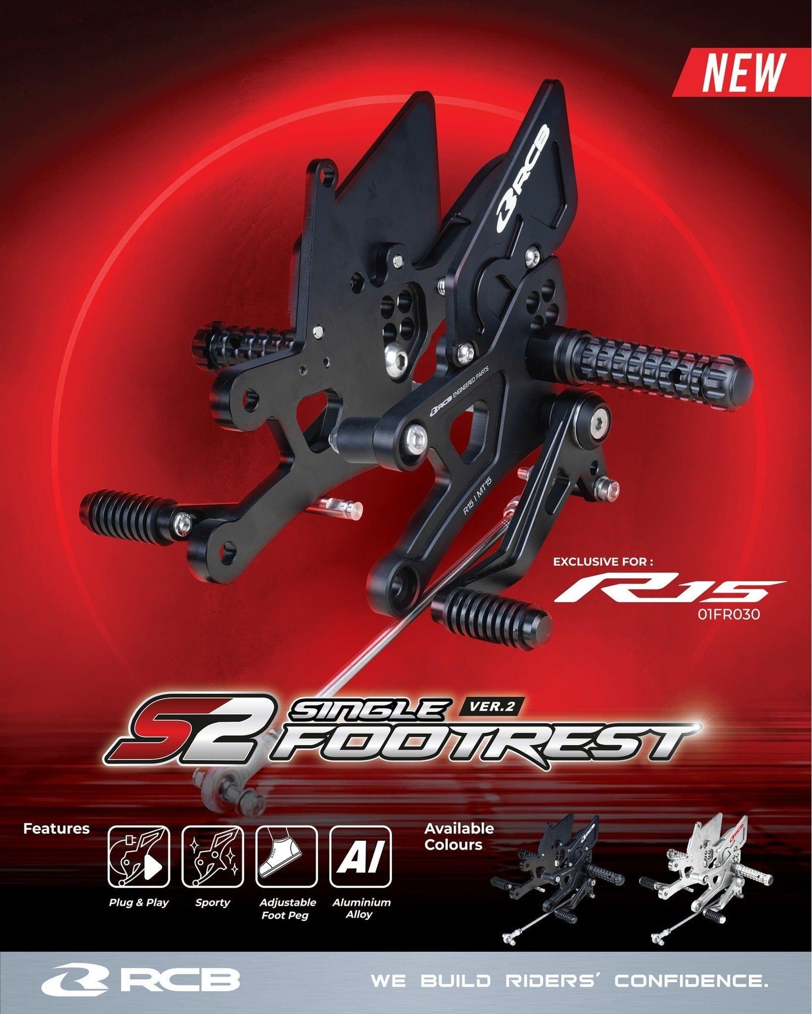 RCB Racing Boy Footrest For – YAMAHA R15-V3, V4, MT-15 — BLACK image 2
