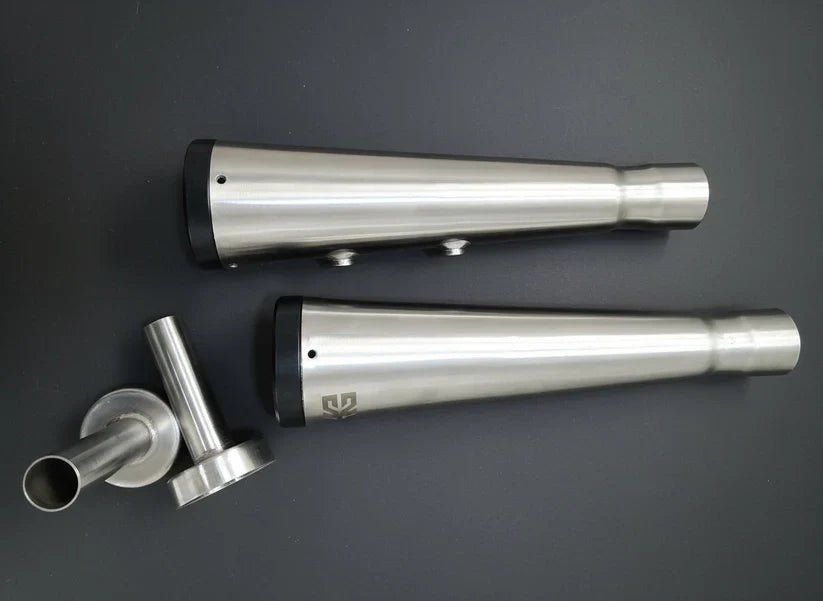 SS Motocorp Performance Bred Adaptable Slim Can Slip-On Silencer Pair for Royal Enfield Interceptor 650 & Continental GT 650 | Matte, Mirror & Black Finish — Mirror Finish image 2