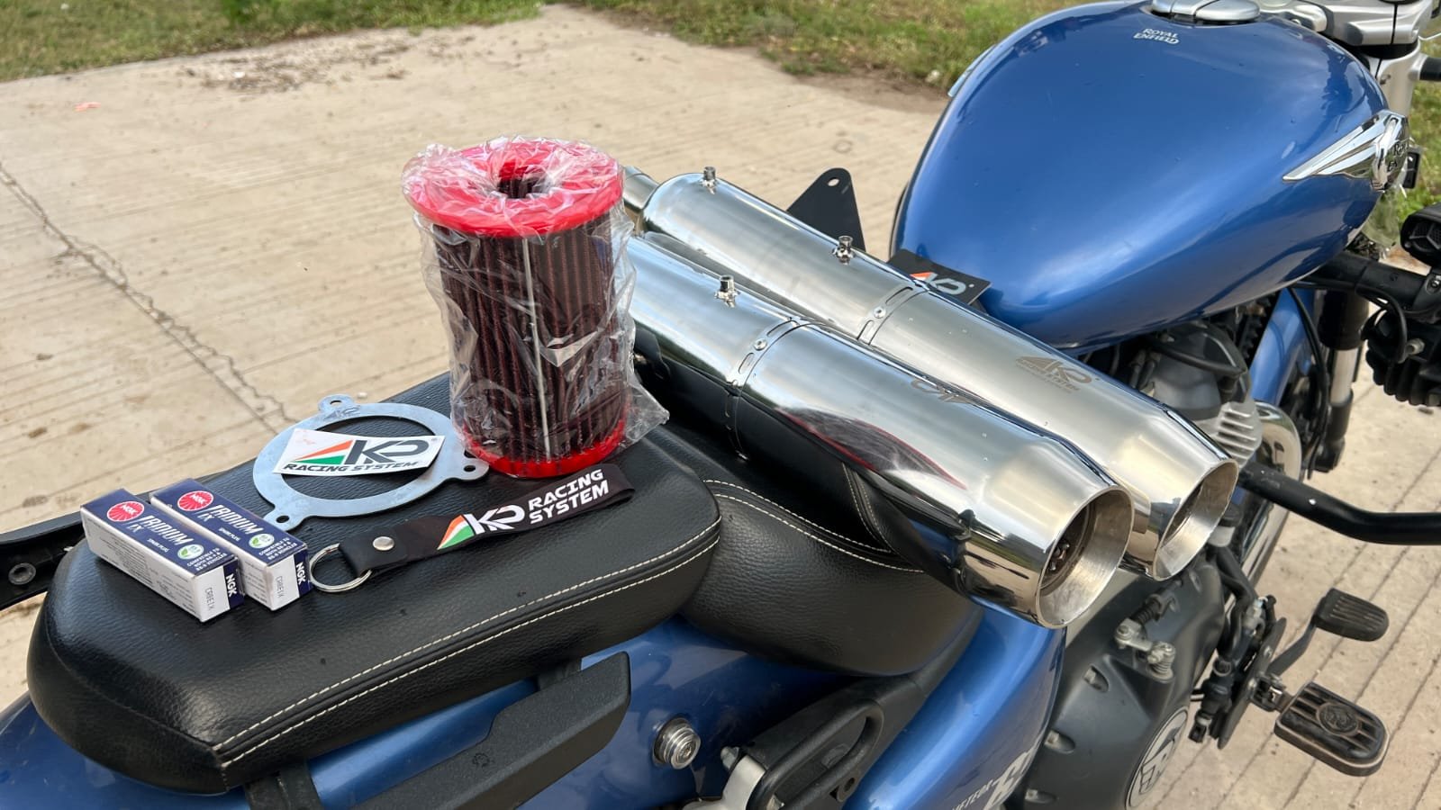 KP Racing System BASSMASTER Stage 2 Combo for Royal Enfield Super Meteor 650 | SS304 Performance Exhaust Kit | Dyno Tested with Air Filter, Stage Plate & Iridium Spark Plugs image 2