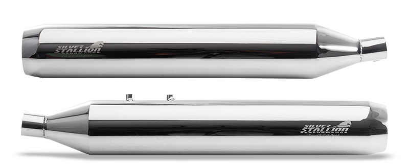 Silver Stallion Longshot Performance Exhaust for Royal Enfield Super Meteor 650 | +2 BHP Power Boost Slip-On Exhaust | Silver, Matte Black & Brushed — Black Matte