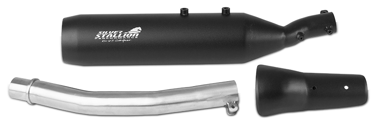 Silver Stallion Outlander Performance Exhaust for Royal Enfield Bear 650 | +2.5 BHP Power Boost Slip-On Exhaust | Silver, Matte Black & Brushed — Silver