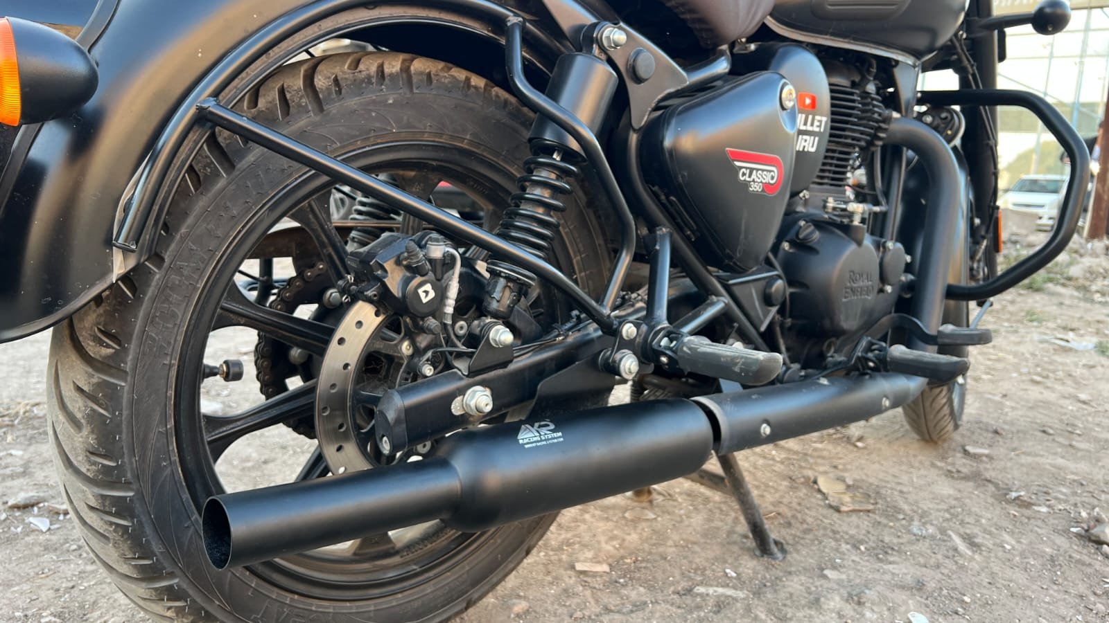 KP Racing System INDORI Performance Exhaust Black for Royal Enfield Bullet 350, Classic 350 Reborn & Meteor 350 (J-Series) | SS304 Dug Dug Sound Silencer image 3