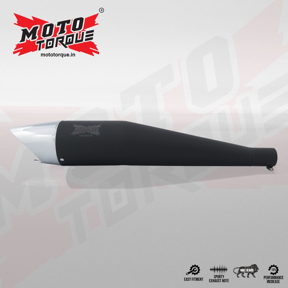Moto Torque Shark Black Chrome Performance Exhaust for Royal Enfield – Universal UCE Slip-On Exhaust image 4